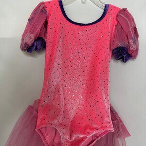 Pink Purple Velvet Puff Sleeve Dance Costume
